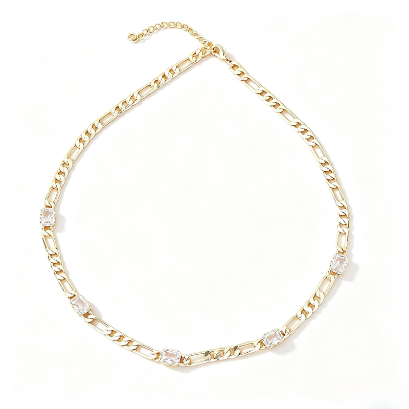 Geometric Inlaid Link Chain Necklace