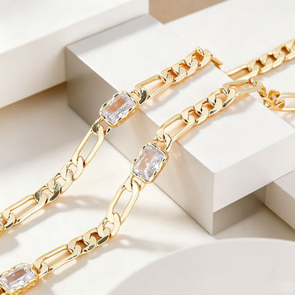 Geometric Inlaid Link Chain Necklace