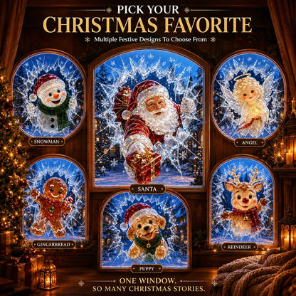 ✨🎄Crystal Christmas Break-In Window Decal — 3D Shattered-Glass Holiday Window Decoration