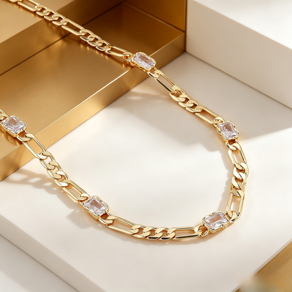 Geometric Inlaid Link Chain Necklace