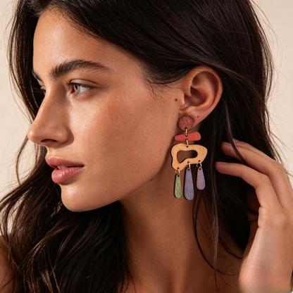 Geometric Wooden Statement Earring