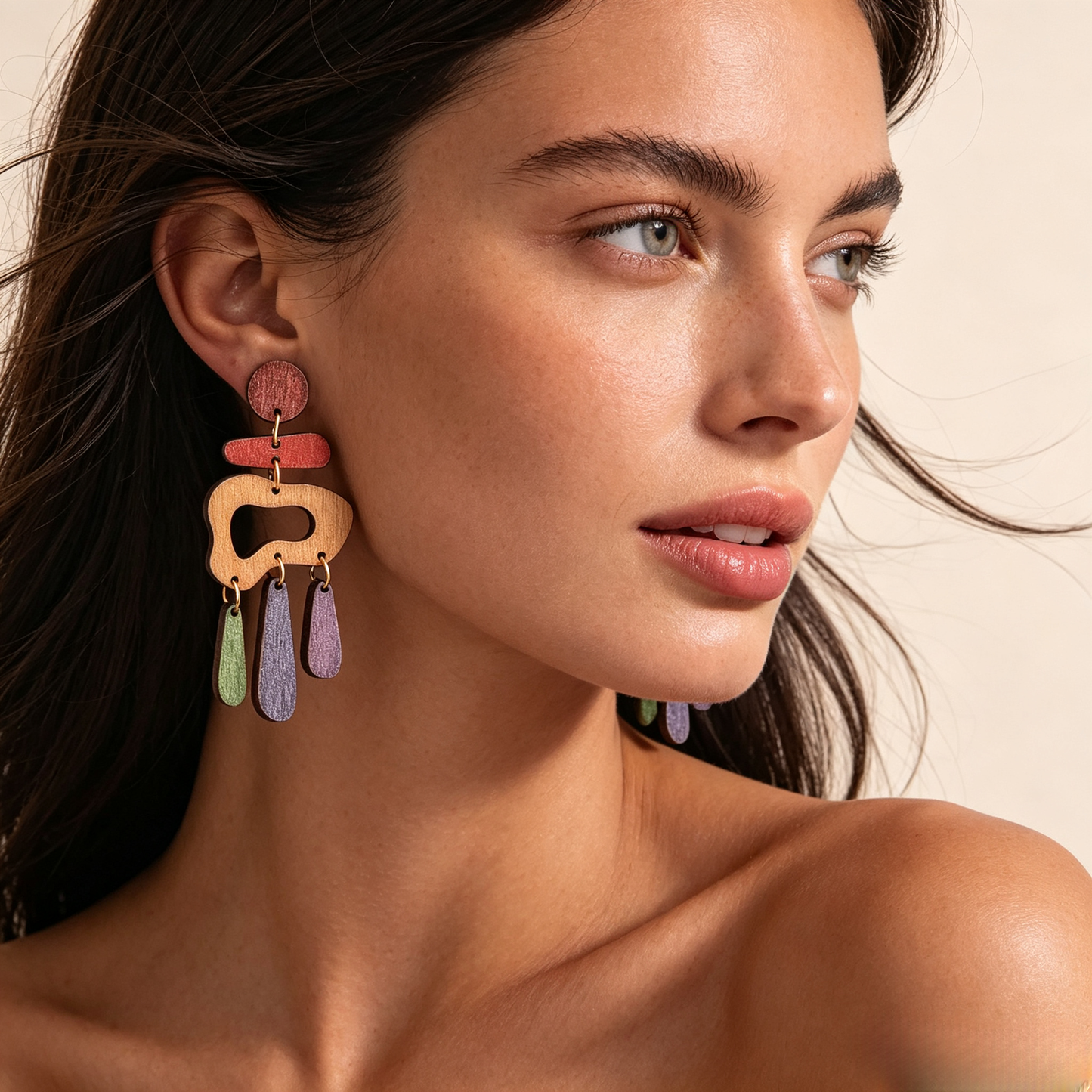 Geometric Wooden Statement Earring