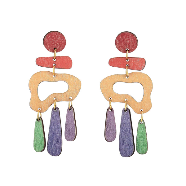 Geometric Wooden Statement Earring