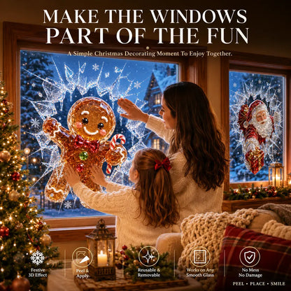 ✨🎄Crystal Christmas Break-In Window Decal — 3D Shattered-Glass Holiday Window Decoration