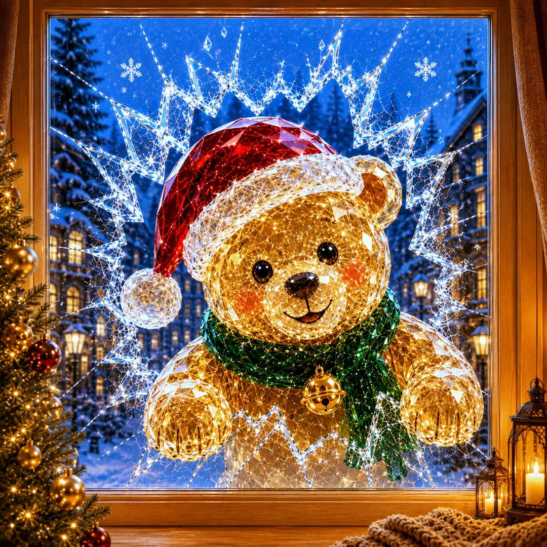 ✨🎄Crystal Christmas Break-In Window Decal — 3D Shattered-Glass Holiday Window Decoration